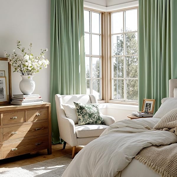 EMEMA VELVET CURTAINS 96 INCHES SAGE GREEN ROOM DARKENING BACK TAB AND ROD POCKET THERMAL INSULATED DRAPES LUXURY WINDOW CURTAINS FOR BEDROOM LIVING ROOM W52 X L96 2 PANELS