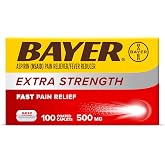 Bayer Aspirin Extra Strength, Aspirin 500mg, Pain Relief Pills, Fever Reducer and Headache Relief for Adults, 100 ct