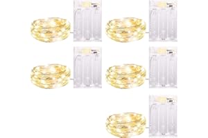 MINETOM 5 Pack Fairy Lights Battery Operated, 7 Feet 20 Led String Lights with Timer, Waterproof Firefly Lights on Silver Wire for Home Party Wedding Christmas Decorations, 6 Hours on/18 Hours Off, Warm White