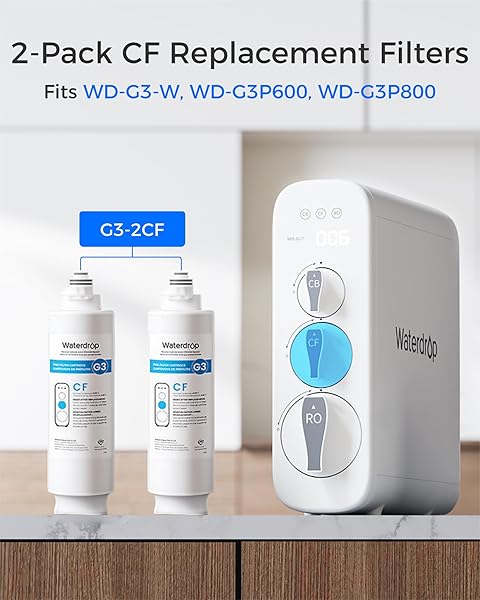 WATERDROP G3-2CF FILTER, REPLACEMENT FOR WATERDROP G3-W & G3P600 & G3P800 REVERSE OSMOSIS SYSTEM, PACK OF 2 G3-N1CF, 6-MONTH LIFETIME
