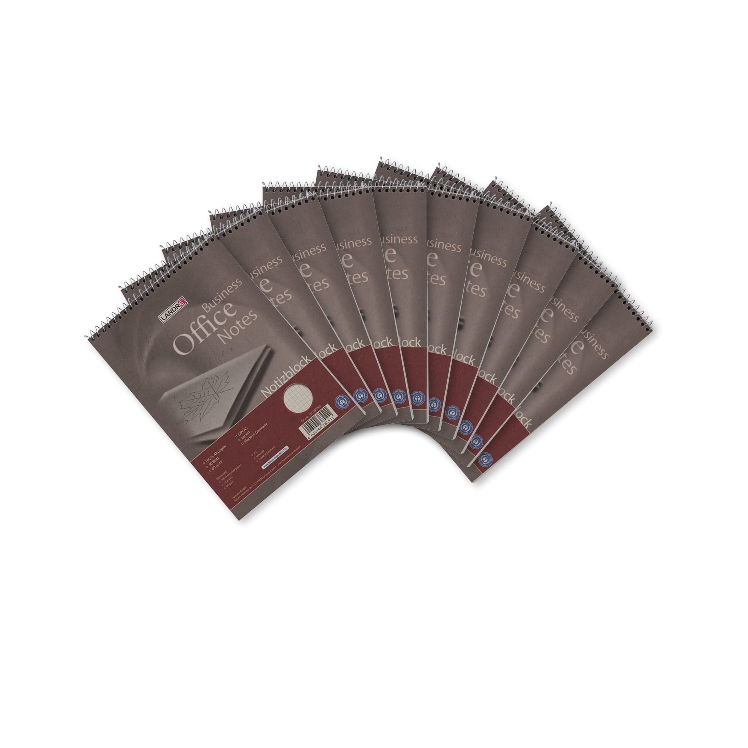 Land Reform 100050292 Spiral Notepad Recycling, DIN A5, Checkered, 60 G/Qm Recycling Paper, 50 Sheet