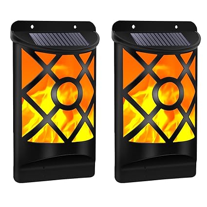 ECOWHO Solar Flamme Lampe Außenleuchte 66 LEDs Wasserdicht IP65 LED Solarlampe Flammenlicht Wandleuchte Path Licht Warmweiß F