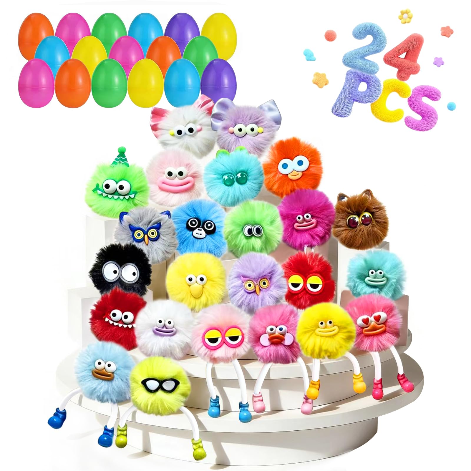 Prefilled Easter Eggs,Easter Basket Stuffers - 24 Pack,Fun Plush Bulk Gift Filled Easter for Kids