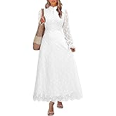 ANRABESS Wedding Guest Dresses for Women 2025 Fall Formal Long Sleeve Eyelet High Neck Elegant Classic Maxi Dress Pockets