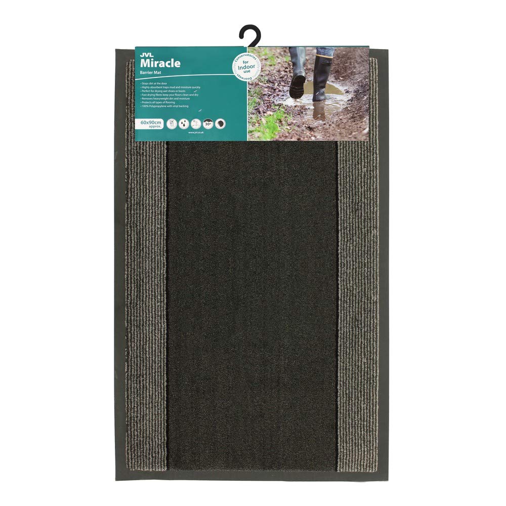 JVL Miracle Charcoal with Grey Stripes Barrier Mat, 60 x 90 cm