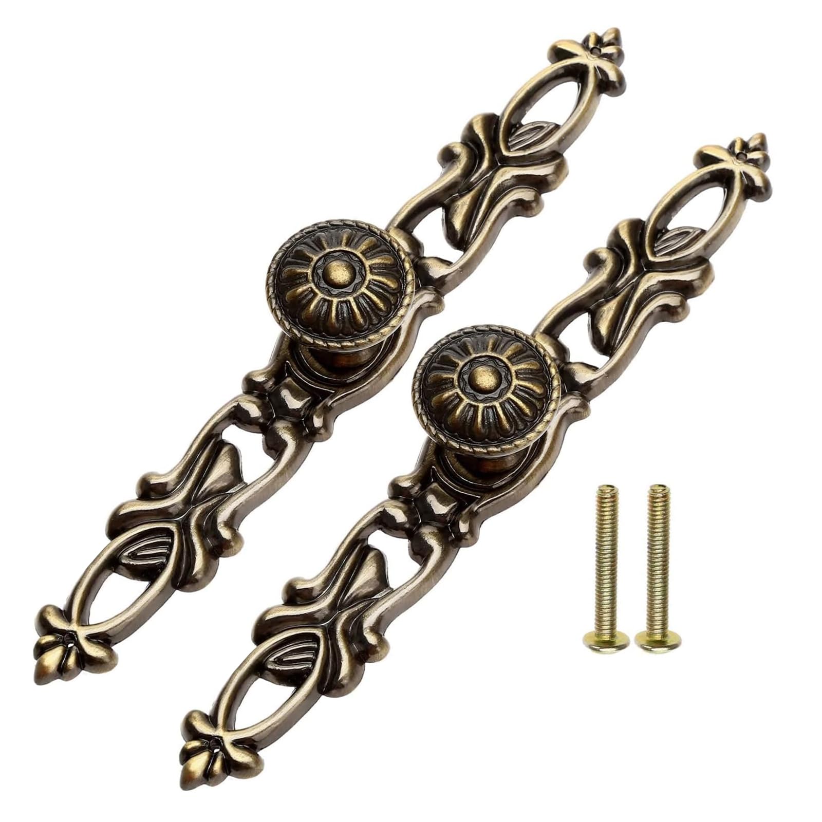 Dophee 2PCS Vintage Cabinet Handles Antique Brass Pull Handle Decorative Drawer Handles 152mm with Screws for Wardrobe Cupboard Dressers Wooden Boxes Kitchen Bedroom