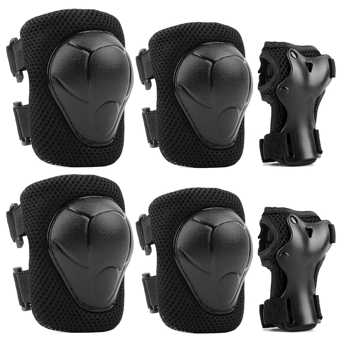 ANCLLO Boys And Girls Skateboard Pads 6 Adjustable Knee And Elbow Pads For Boys And Girls Wrist Pads For Bicycle Roller Scooters