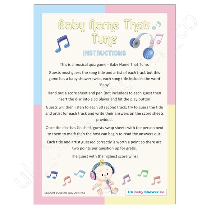 Baby Shower Game Baby Name That Tune Unisex 20 Guests Amazon