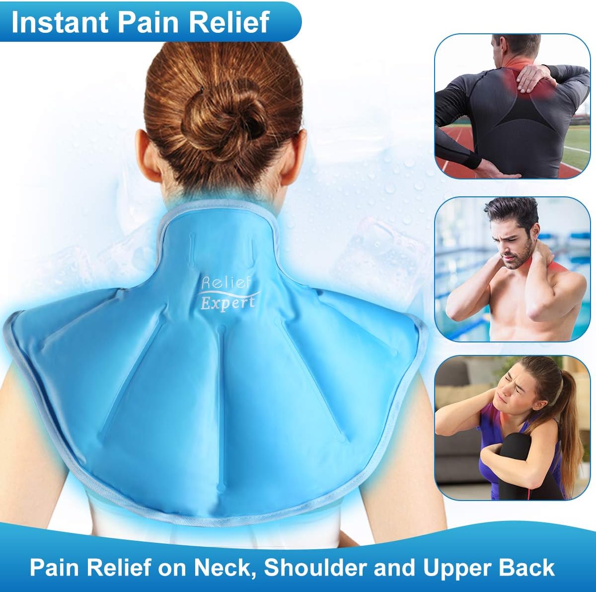 Relief Expert Large Neck Shoulder Ice Pack for Injuries Reusable Gel Cold Pack Wrap for Upper Back Pain Relief Cold Compress Therapy for Swelling, Bruises, Surgery: Health & Personal Care