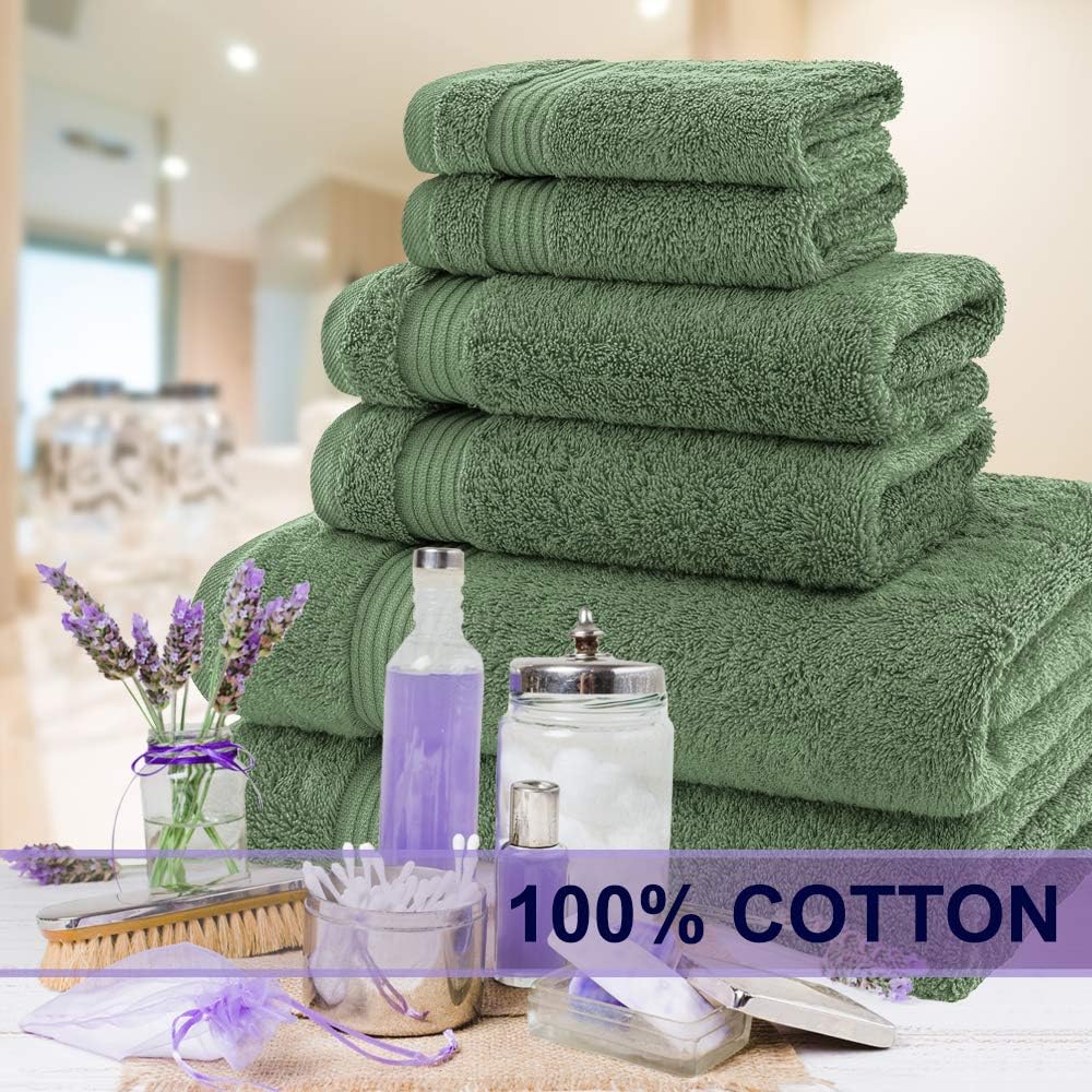 AmericanBathTowels 2 Washcloths, 2 Hand Towels, 2 Bath Towels, Soft & Absorbent 600 GSM Premium Hotel & Spa Quality 6 Piece Genuine Turkish Cotton Bathroom Towel Set, Green: Home & Kitchen