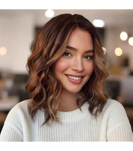 Amazon.com : Aokiya Bob Wavy Wigs for Women Reddish Caramel  display picture 2