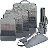 LSLCQW 6 Set Lightweight Compression Packing Cubes with Packing List, Anti-Tearing Expandable Organizer Bags for Travel, (Dark Grey)