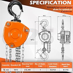 YATOINTO Chain Hoist 1/4 Ton (550Lbs) Capacity