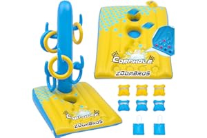 ZOOMBROS 2in1 Cornhole, 6 Bean Bags & Ring Toss with Anchor Bags, Inflatable Cornhole Pool Game Floating, Pool Toys for Adults Teens and Family