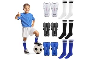 3pairs Soccer Shin Guards + 3pairs Long Soccer Socks, Shin Pads Sport Football Shinguards Protective Soccer Equipment for 6-1