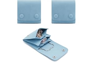 WSXBAGY 2 Pcs Jewelry Pouches with Snap Button Tangle Free Small Velvet Microfiber Jewelry Pouches Storage Gift Bags for Rings Bracelets Necklaces Earrings for Purse Travel Organizer, Turquoise