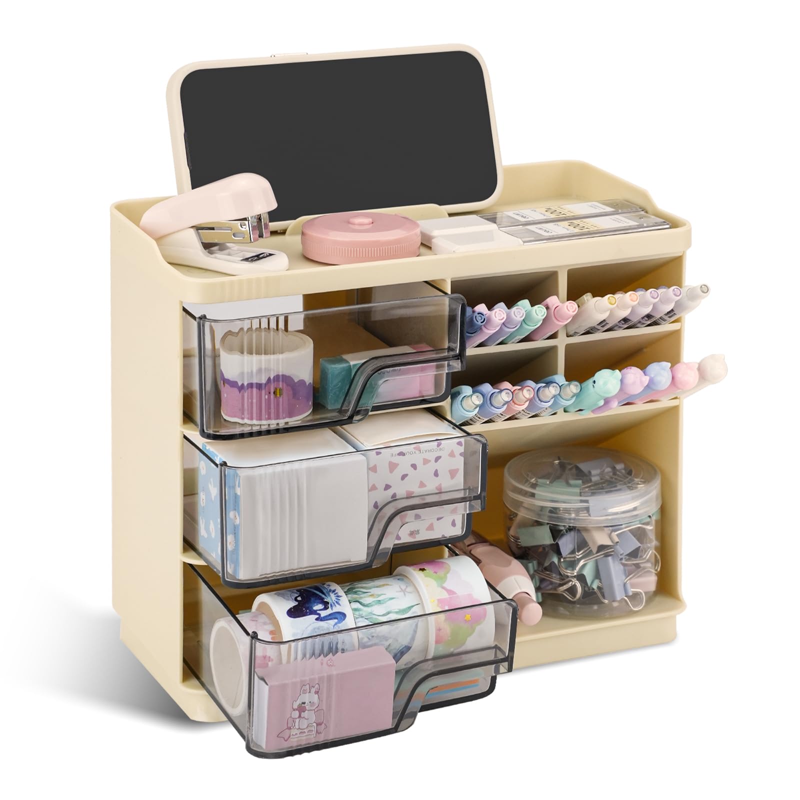 RETON Multi-Functional Desk Organizer With 3 Drawers and 5 Compartments - Pen Holder for School, Office, Home