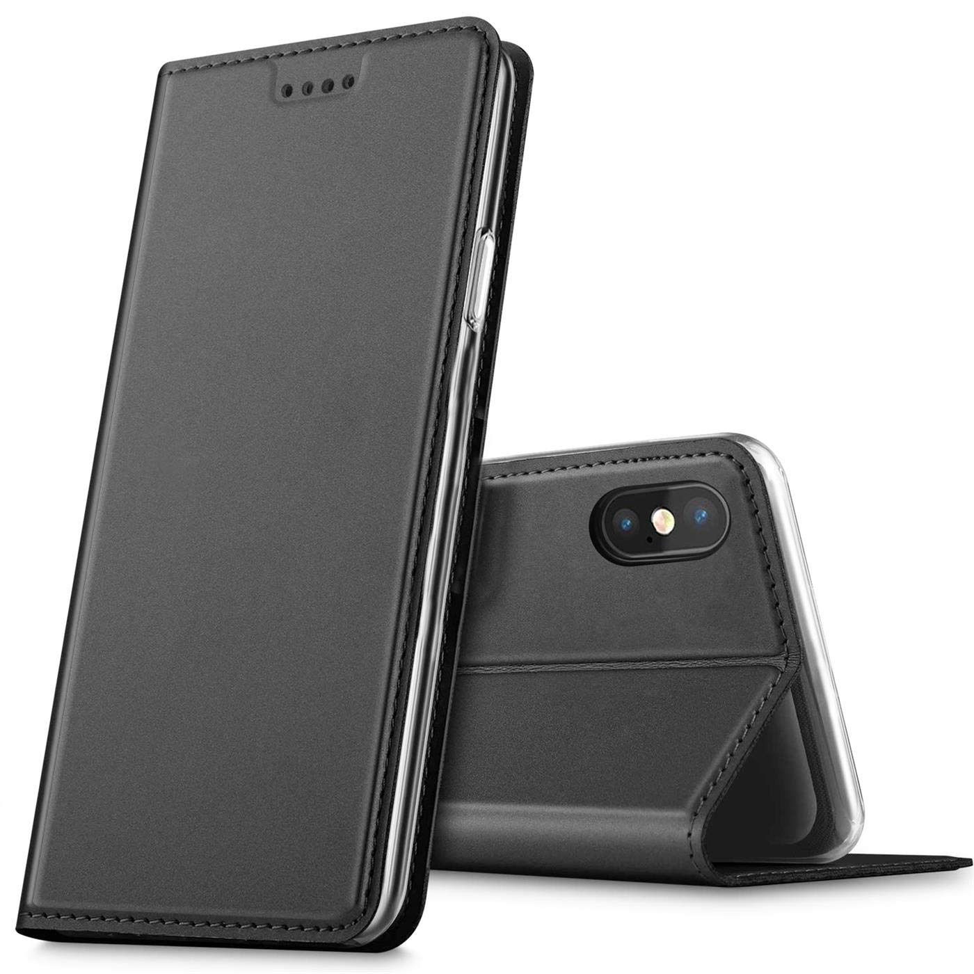 Verco Case compatible with Apple iPhone X, Flip Wallet Cover with Magnetic Closure for iPhone XS Phone Case - black