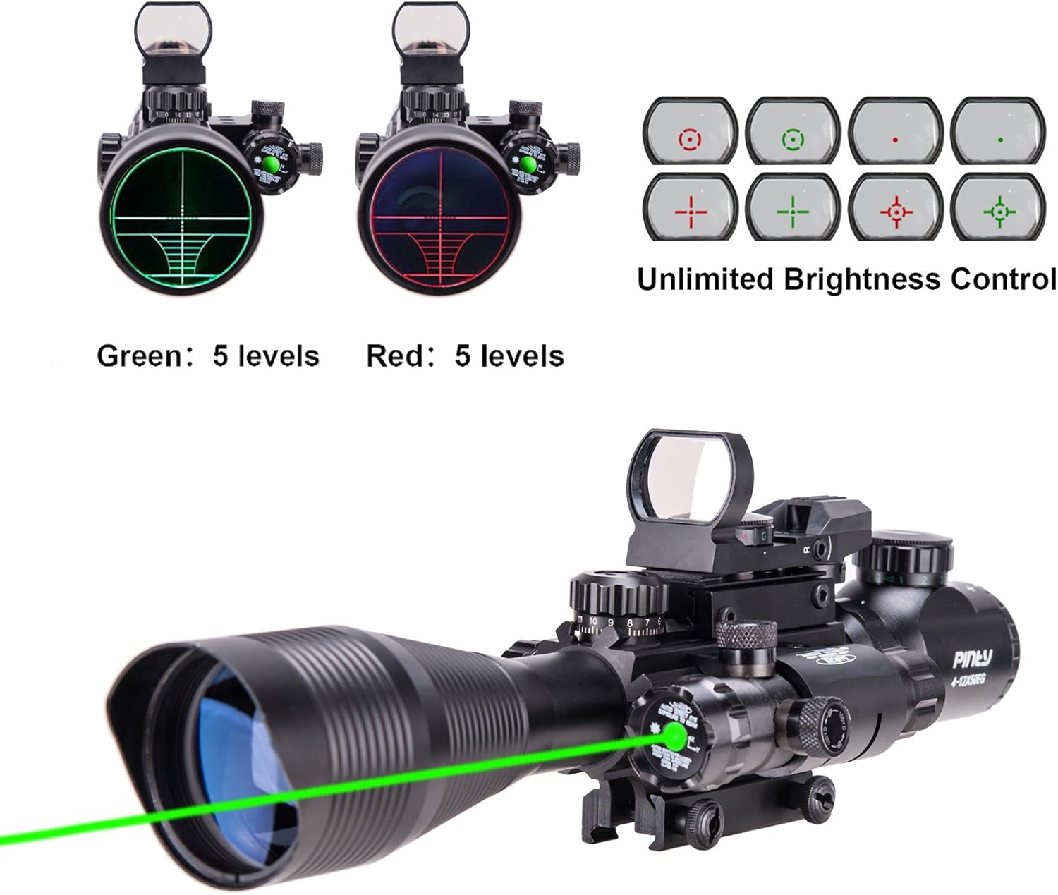 Pinty 412X50 EG Rifle Scope Set Illuminated Reticle Rangefinder with