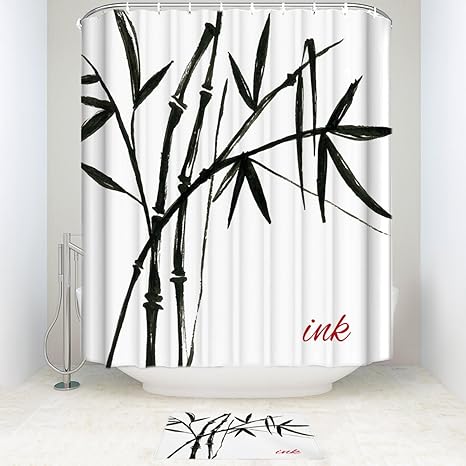 Family Decor Black And White Drawing Bamboo 14 Piece Bathroom Set