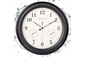 SkyNature Large Outdoor Clock, Waterproof Patio Outdoor Clock with Thermometer and Hygrometer Combo, 18 Inch Outdoor Clocks for Porch, Fence, Balcony - Metal Matte Black