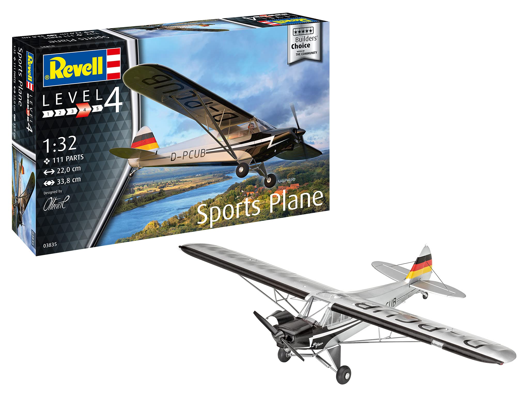 Revell 03835 Sports Plane "Builder's Choice" 1:32 Scale Plastic Model kit, Unvarnished
