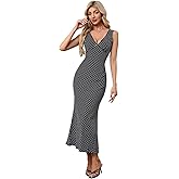 winkbay Women's Polka Dots Tie Back Dress Deep V Neck Sleeveless Maxi Going Out Dresses