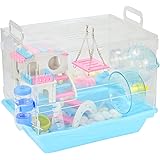 MouseBro Multilevel Transparent Hamster Cage - Small Animal Cage for Hamster, Gerbils,Including Free Bedding,Colorful Villa,S