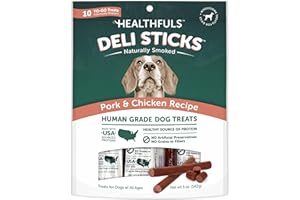 HEALTHFULS Deli Sticks Pork and Chicken Human-Grade Gluten-Free Soft and Chewy Dog Treats, 10 Count Bag