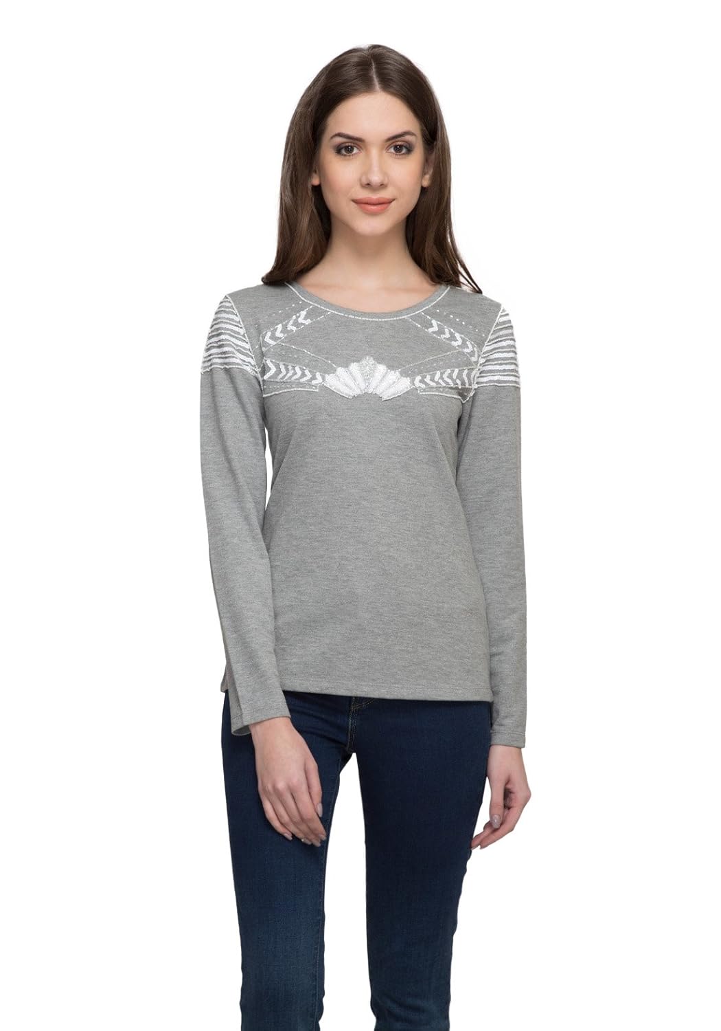 marie claire grey melange embellished sweatshirt (mc10261a)