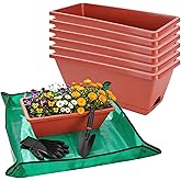 CAKKVDE 7 Pack 17 Inch Rectangular Plastic Window Box Planters(Brick-red) | Flower pots come with a trowel, waterproof mat, and gloves, and are perfect for indoor/outdoor herbs, vegetables, and flowers