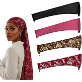Qtaikong 4PCS Leopard print Wig Cap, Breathable Loc Sleeve, Extra Long Reusable Sleeves for Dreads, Braids, Twists
