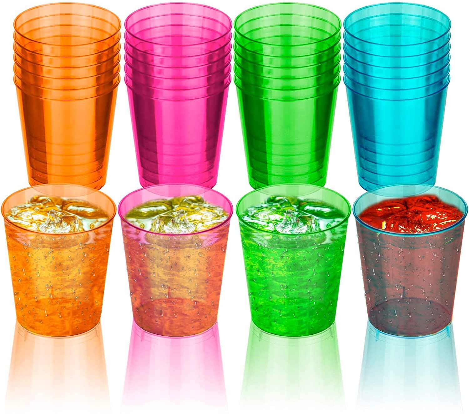 Plastic Shot Glasses Mini Shot neon Shot Multi Use Glasses reusable for Indoor Outdoor Use BBQs, Picnics, Weddings Camping, Beach, Essential Cup Festival glow in dark Neon Glasses pack of (30, 28ml)