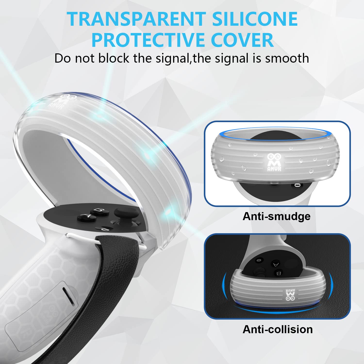 AMVR for Quest 2 Accessories with Halo Protectors, Anti-Throw Hand Strap for Controller Protector with Battery Opening