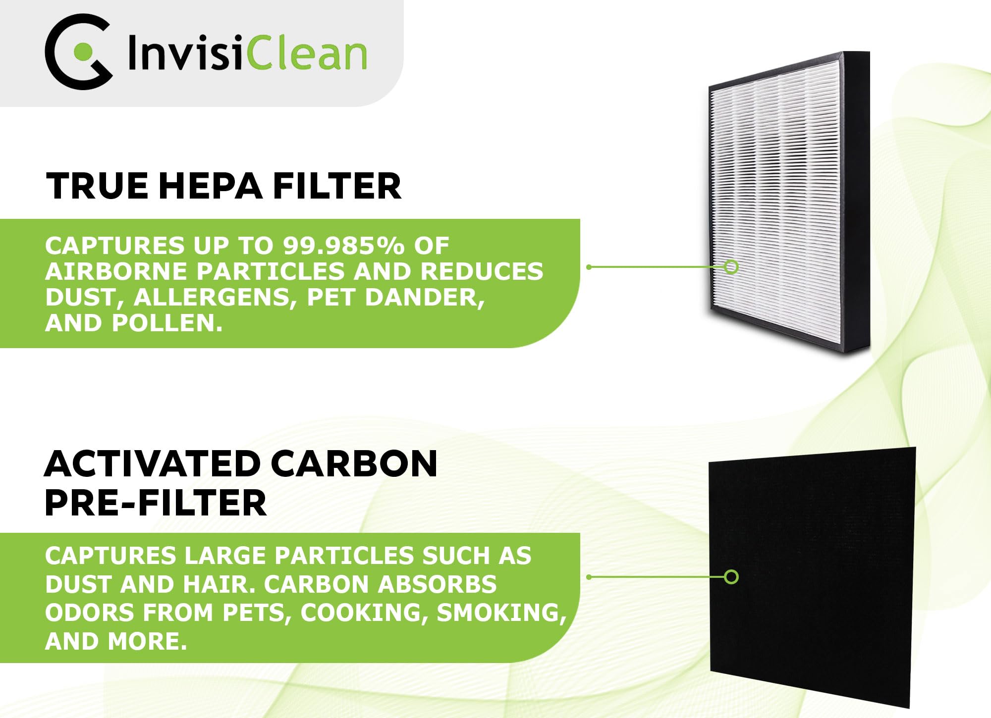 InvisiClean True Hepa Replacement Filter with Activated Carbon Prefilter - Genuine Filter for InvisiClean Aura IC-5018 and Sensa IC-5120 Air Purifiers