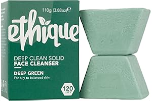 Ethique Deep Cleaning Solid Natural Face Cleanser for Oily to Balanced Skin - Deep Green - Vegan, Eco-Friendly- Zero-Waste, Plastic-Free, Cruelty-Free, 3.53 oz (Pack of 1:4 Bars)