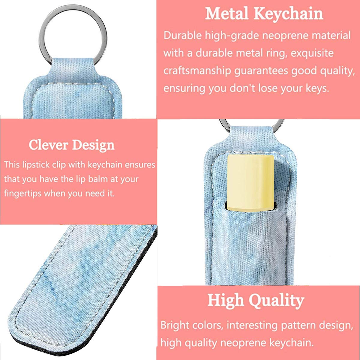 10 Pack Marble Chapstick Holder Keychain Lipstick Holder Keychains Chapstick Keyring Holder and Key Chain Lanyard Wristlet for Chapstick Tracker Safeguard (Marble A)