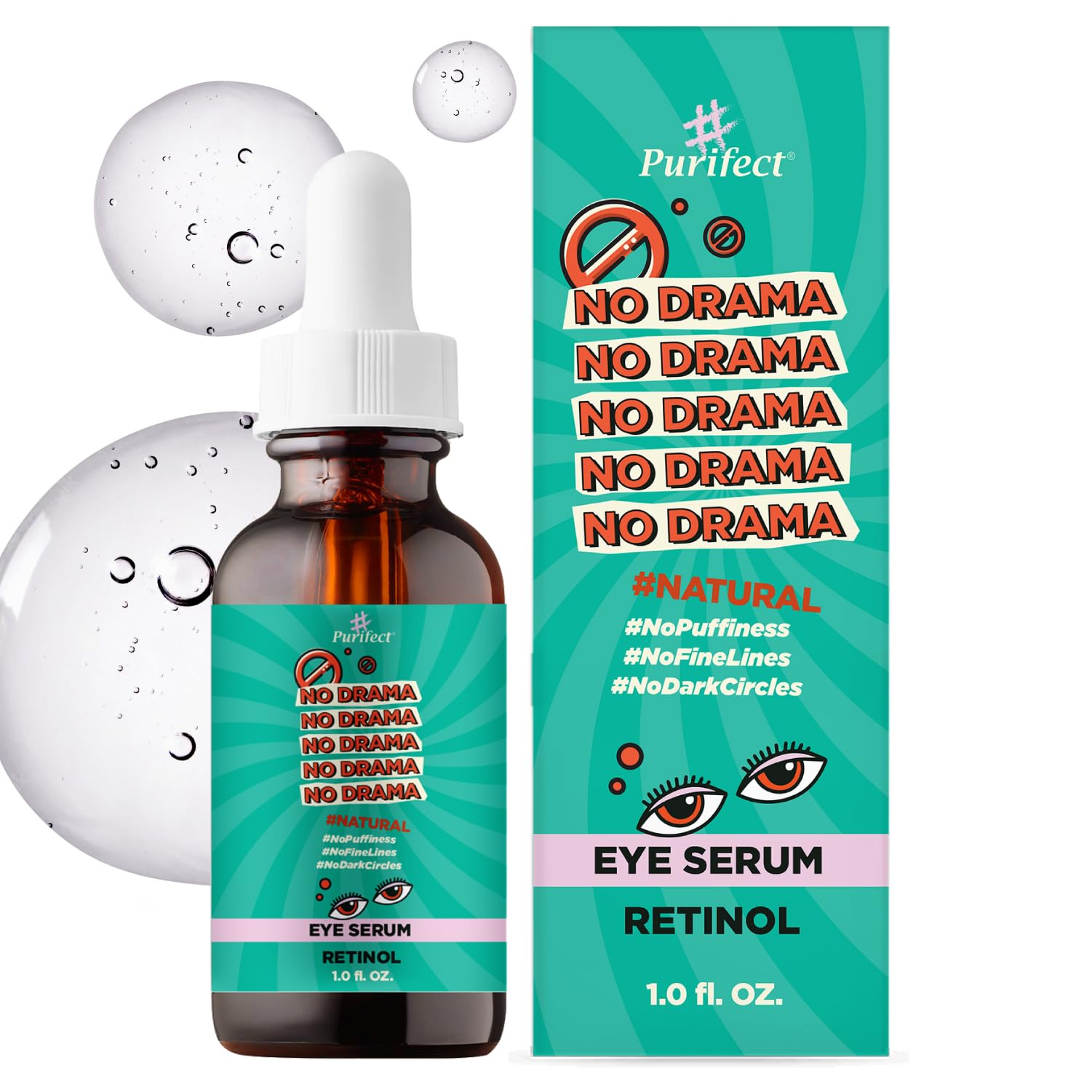 Purifect No Drama Retinol Eye Serum with Vitamin E Oil, Anti-Aging Serum Helps Reduce Puffiness, Fine Lines and Dark Circles, Rejuvenates Young Skin 30ml