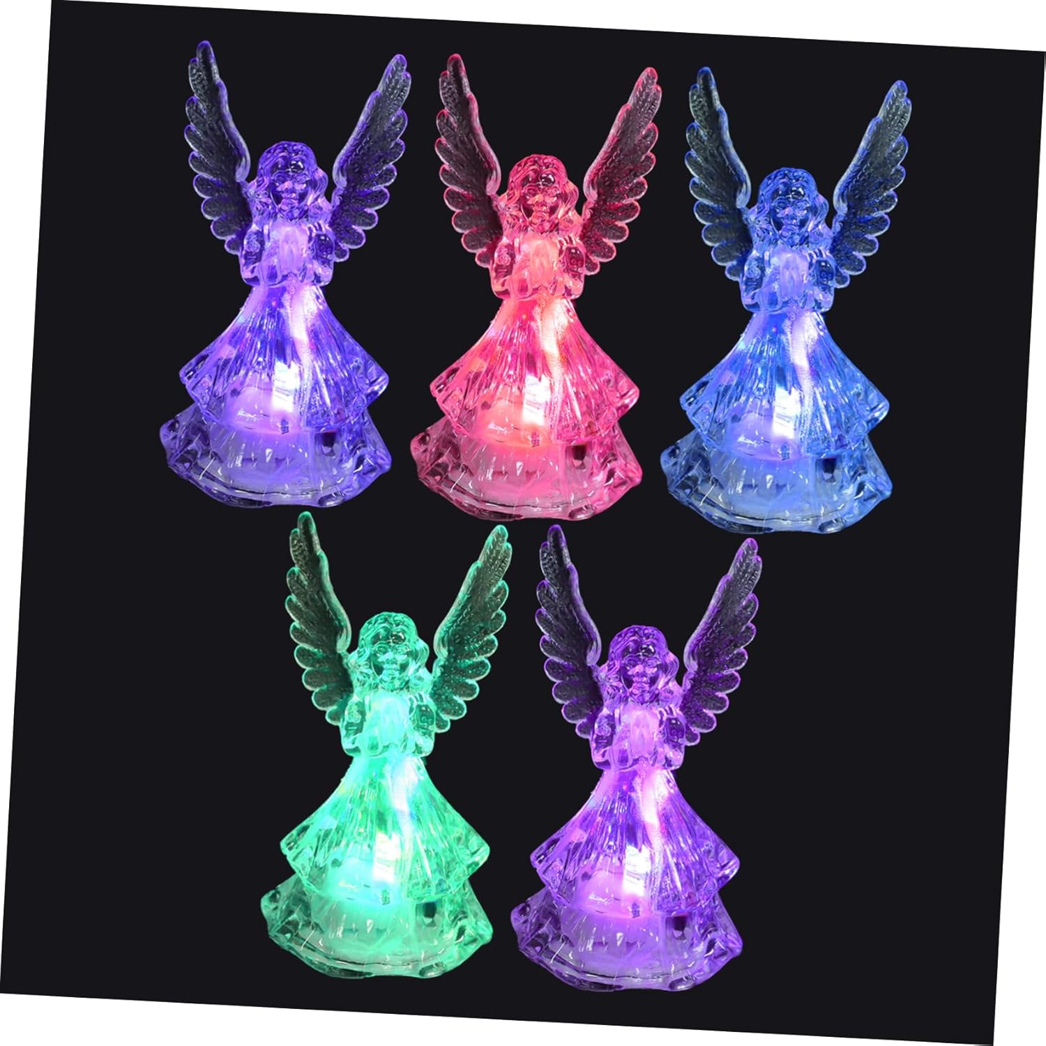 Snow Globes - DECHOUS 5pcs Angel Night Light Christmas Snow Globes Crystal Gifts Sculpture Decor Sparkling Statues Nativity Decor Christmas Angels Lamp Decorative Angel Light Xmas Acrylic Angel Decor