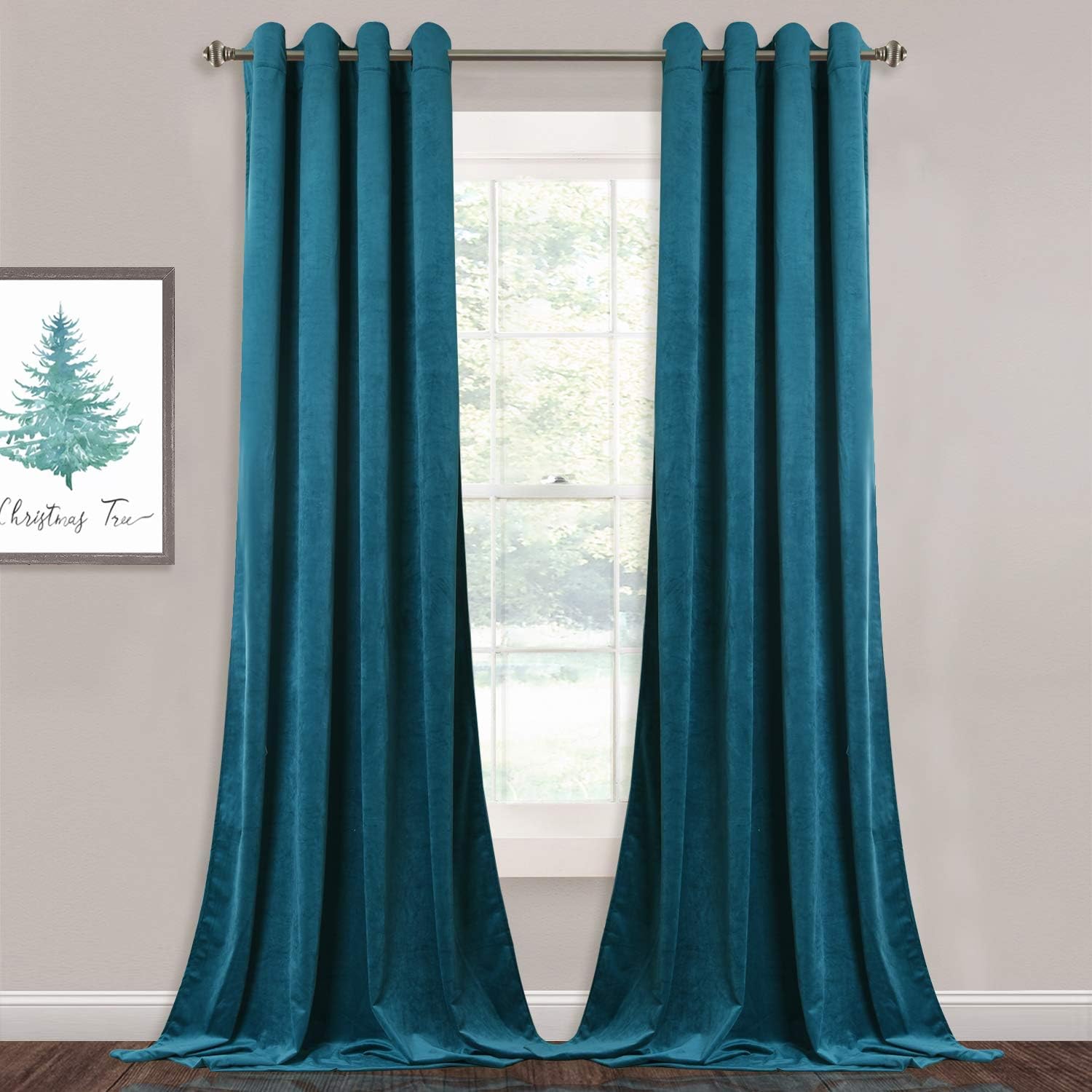 StangH Velvet Curtains 96 inch - Living Room Blackout Curtains Heavy Duty Grommet Top Drapery Panels for Bedroom/Guest Room, Teal, 52 x 96 inches, 2 Panels