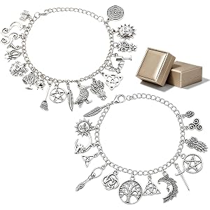 Vintage Witchy Charm Bracelet, 925 Celestial Gothic Boho Jewelry for Women, Celtic Pagan Ankh Lucky Hand Ankle Chain Ankle