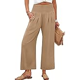 ANRABESS Womens Pants Wide Leg High Waisted Palazzo Pants Summer Flowy Beach Lounge Casual Trousers with Pockets