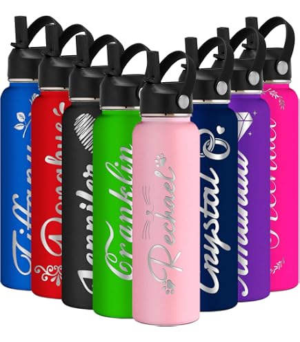 Custom Stainless Steel Water Bottle 20oz - Personalized Engraved Name Text - Insulated Double Wall Sport Bottle