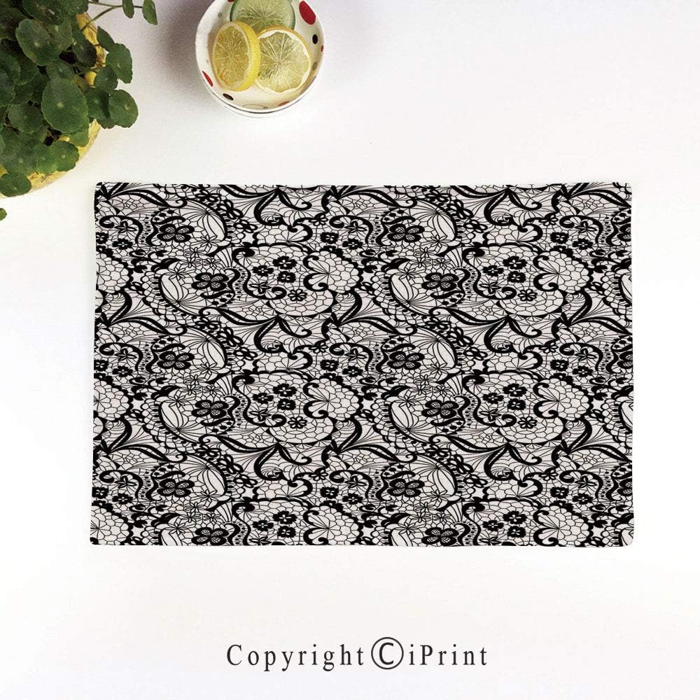 LIFEDZYLJH Heat-Resistant Placemats,Stain Resistant Anti-Skid Washable Table Mats Woven Vinyl Placemats,Lace Pattern with Flowers Floral Classic Handwork Needlecraft Style Art Decorative,