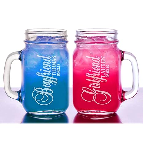 Boyfriend And Girlfriend Set Of 2 Personalized Mason Jars Drinking Mugs Custom Etched With Name And Date For Valentine S Day Anniversary Gift Birthday Boyfriend And Girlfriend Set Of 2 Personalized Mason Jars Drinking Mugs Custom Etched With Name And Date For Valentine S Day Anniversary Gift Birthday