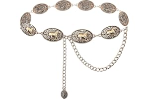 TOPACC Cowgirl Belts for Women Western Chain Belt Metal Concho Belt for Dresses Jeans Country Concert Outfit