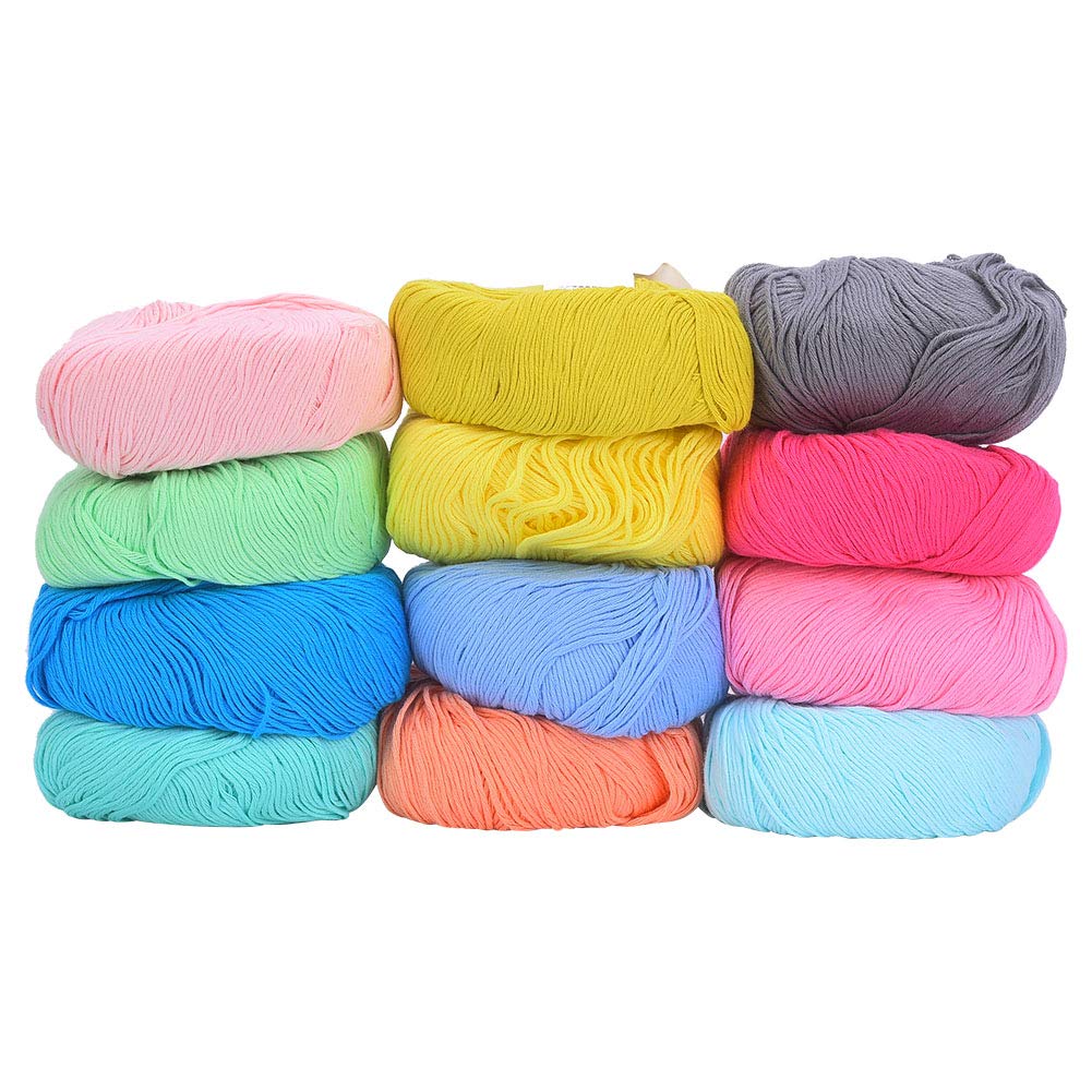 WGFOIP 12 Colors Crochet Knitting Yarn, Assorted Colour Soft Cotton Baby Yarn Weaving Yarn Crochet Thread for Small Yarn Projects