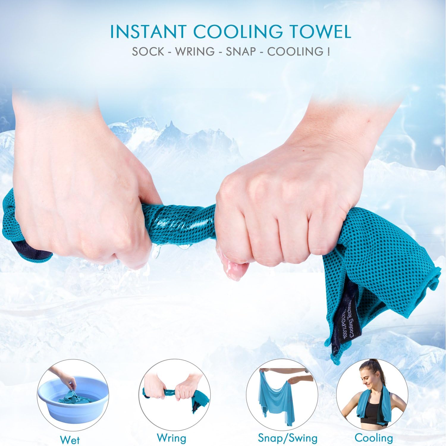 Cooling Towel, Cooling Neck Bandanas, Chill Towels Snap Cool Towel for Gym Golf Sports in Hot Summer, Turquoise 12 x 40 Inch : Sports & Outdoors