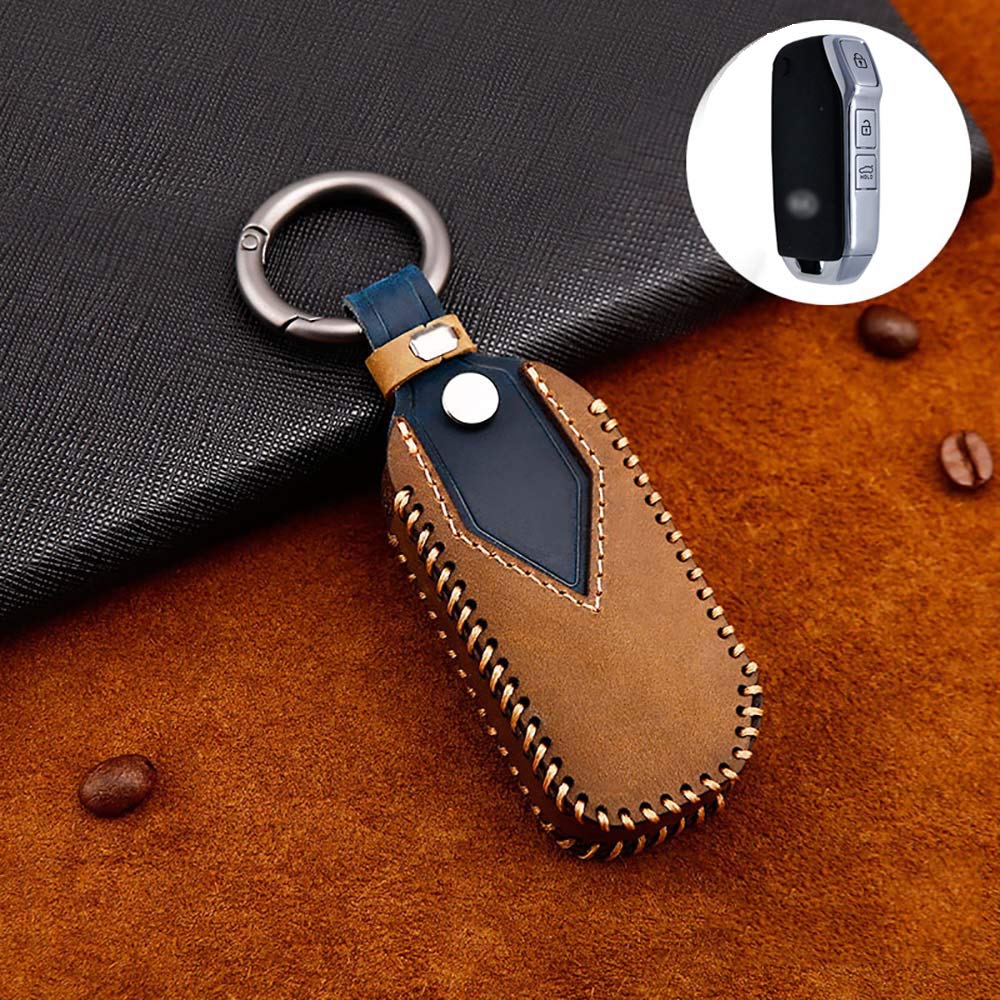 ontto for Kia Car Key Cover Premium Leather Key Fob Cover Holder Protector for Kia Sportage Ceed Sorento Cerato Forte 2018 2019 2020 Remote Car Key Case Keyring Brown