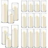 36 PCS Ivory White Pillar Candles with Glass Candle Holders Clear Hurricane Candle Holders Glass Cylinder Vases for Centerpieces Wedding Party, Event, Home Office (18 Candles+18 Candle Hoders)